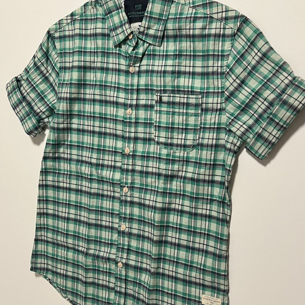 Scotch & Soda Shirt Plaid Short Sleeve Button Caliente Preppy Men's size Small